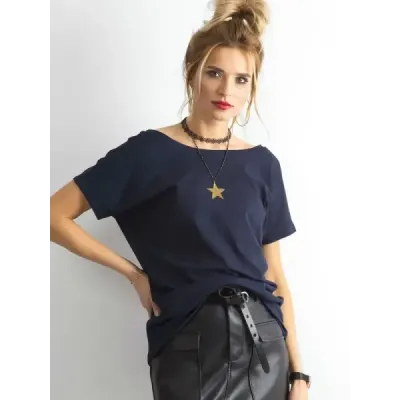 T-shirt de bază cu clivaj spate Simțiți-vă bine marină (4662-37P)