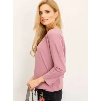 Bluza slobodă cu fund legat roz murdar (4691)