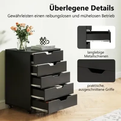 Containerul de rulare cu 5 sertare Servieta mobila cu roti 49 x 41 x 66 cm Negru