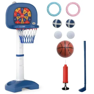 4 din 1 copii baschet set 100-140 cm înălțime suport de baschet reglabil cu inel arunca