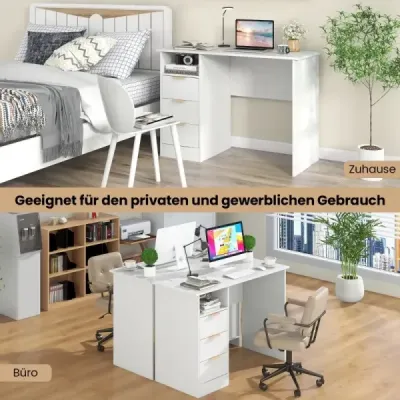 Birou cu 3 sertare și stație de încărcare Masă de calculatoare Masă de birou modernă White