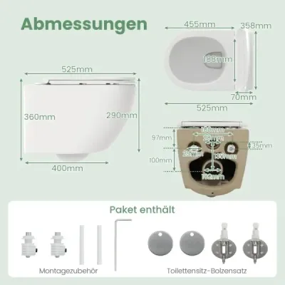 Perete agățat WC Ceramic Wall WC alb cu scaun de toaletă Dual-Spülsystem