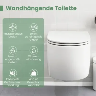 Perete agățat WC Ceramic Wall WC alb cu scaun de toaletă Dual-Spülsystem