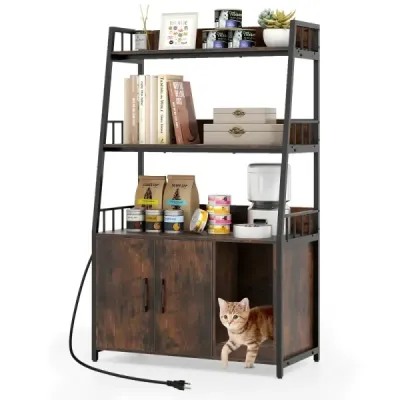 Cabinet Cat cu stație de încărcare Bookcase 3 nivele Scratch Mat & intrare 80 x 40 x 132cm Maro