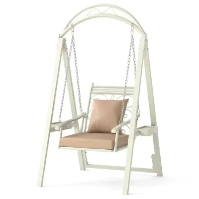 Swing exterior cu cadru leagăn terasă cu perne și mese laterale pentru grădină alb
