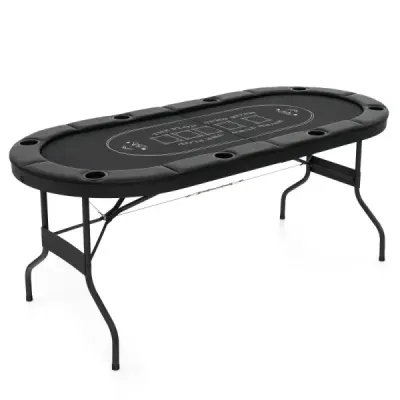 Masă de poker pliabil pentru 8 jucători Jucători Masă cu titularii de beverage și Armrest negru căptușit
