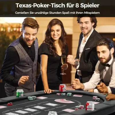 Masă de poker pliabil pentru 8 jucători Jucători Masă cu titularii de beverage și Armrest negru căptușit