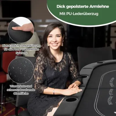 Masă de poker pliabil pentru 8 jucători Jucători Masă cu titularii de beverage și Armrest negru căptușit
