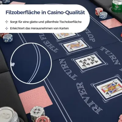 Masă de poker pliabil pentru 8 jucători Jucători Masă de joc cu titularii de beverage și Armrest albastru căptușit