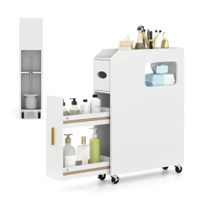 Cabinet mic baie 16 cm organizator îngust cu sertar trage-out cutie prosop alb