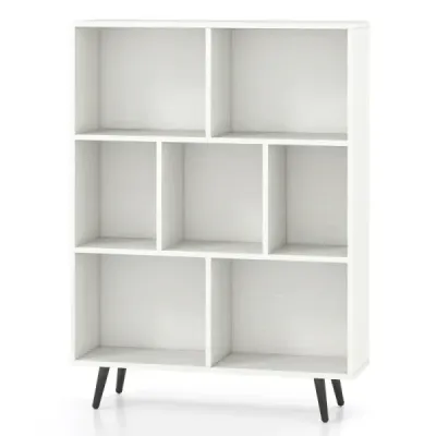 Bibliotecă cu compartimente Stand raft cu 3 nivele si picioare din lemn Dice raft birou 80 cm