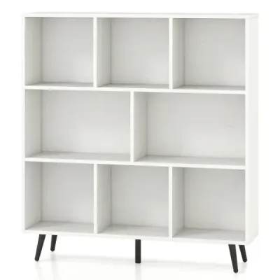Raft de carte cu compartimente Stand raft cu 3 nivele si picioare din lemn Dice raft birou 100 cm