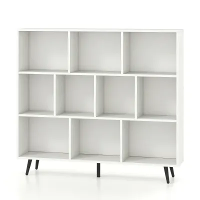 Bibliotecă cu compartimente Stand raft cu 3 nivele si picioare din lemn Dice raft birou 120 cm