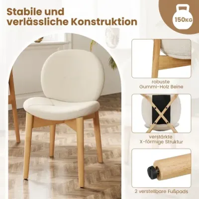 2er-Set scaune din lemn dining masă scaune de bucătărie căptușite cu picioare din lemn de cauciuc Alb