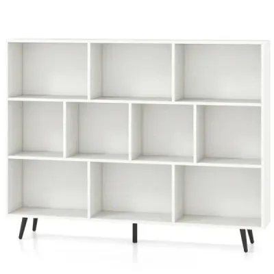 Raft de carte cu compartimente Stand raft cu 3 nivele si picioare din lemn Raft birou Dice 140 cm