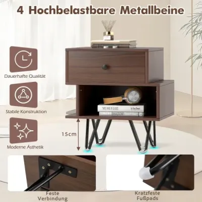 2 set noptieră masă cu sertar detașabil & Compartiment deschis Mid-Century canapea masă maro