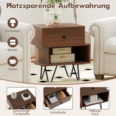2 set noptieră masă cu sertar detașabil & Compartiment deschis Mid-Century canapea masă maro