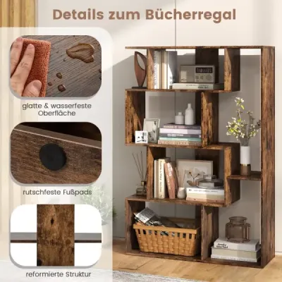 Deschide Geometric Bookcase 6-Wcube Librărie mare cu Tilting Locks Floor Organizator Display Regal Café