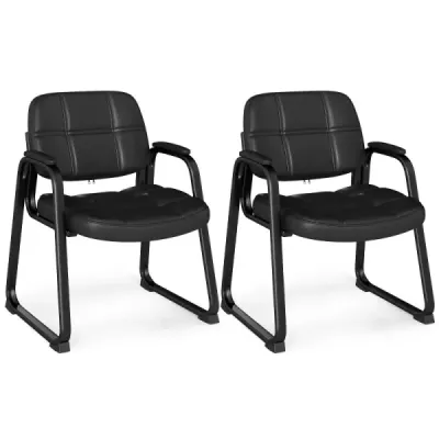 2 Set scaune pentru oaspeți Scaun ergonomic cu cadru metalic și brațe căptușite Negru