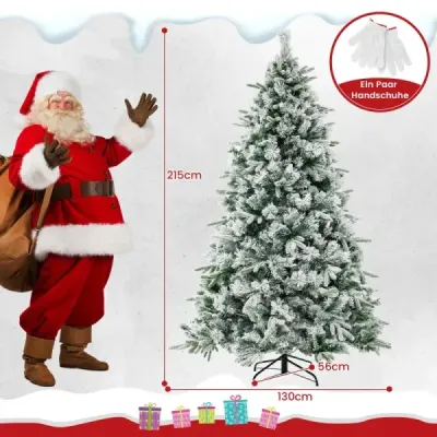 210 cm Brad artificial de Craciun cu zapada si iluminat Tannenbaum cu 300 de lumini albe si calde