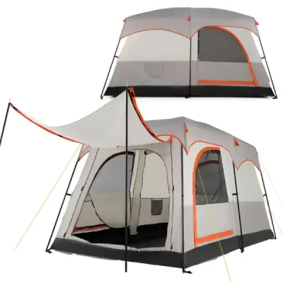 Cort de camping pentru 6 persoane cu 2 camere perete partiție și protecție ploaie