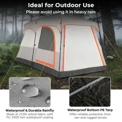 Cort de camping pentru 6 persoane cu 2 camere perete partiție și protecție ploaie