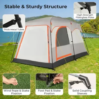 Cort de camping pentru 6 persoane cu 2 camere perete partiție și protecție ploaie