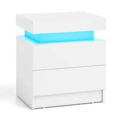 Masa de noapte cu lumini LED Rochie de noapte cu 2 sertare masa laterala moderna alb