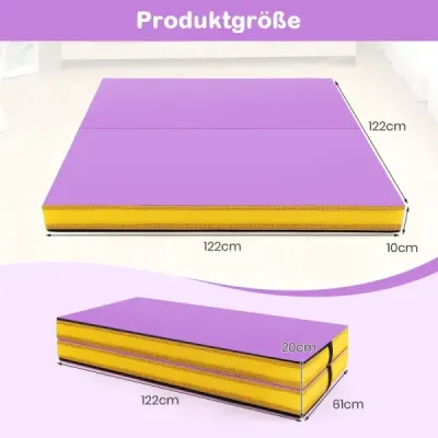 gimnastică pliabil mat 122 x 122 x 10 cm grosime dublu pliabil gimnastică tobe mat cu acoperire din piele artificială violet