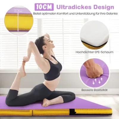 gimnastică pliabil mat 122 x 122 x 10 cm grosime dublu pliabil gimnastică tobe mat cu acoperire din piele artificială violet