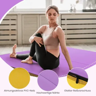 gimnastică pliabil mat 122 x 122 x 10 cm grosime dublu pliabil gimnastică tobe mat cu acoperire din piele artificială violet