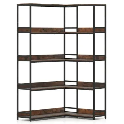 Librărie în formă de 5 etape Colț Bookcase Industrial Open Warehouse Rustikal Brown