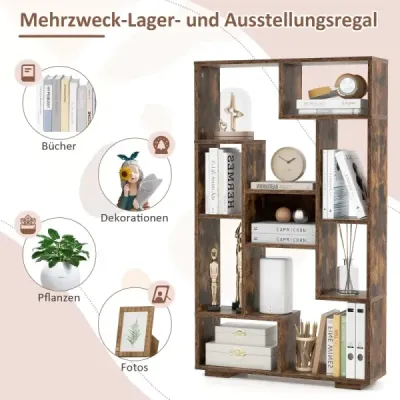 Librărie modernă cu rafturi deschise și protecție înclinată Raft multifuncțional geometric Brown