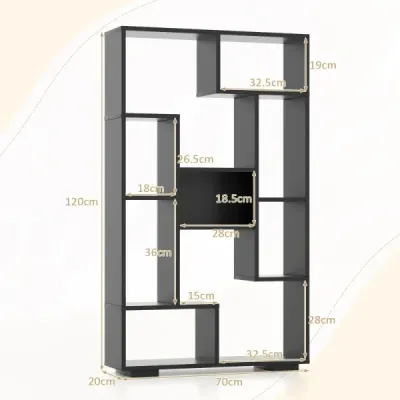 Librărie modernă cu rafturi deschise şi protecţie înclinată Raft geometric multifuncţional Negru