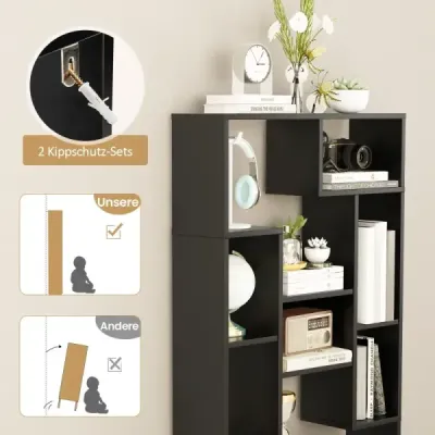 Librărie modernă cu rafturi deschise şi protecţie înclinată Raft geometric multifuncţional Negru
