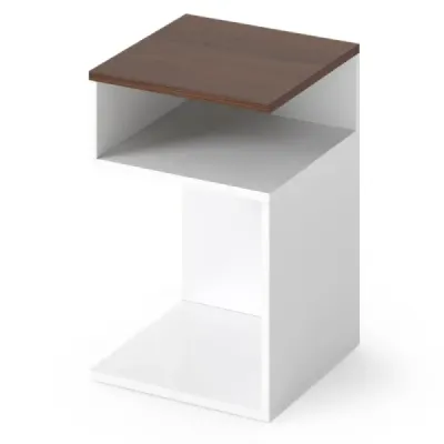 Masa laterală în formă de S cu 2 compartimente deschise Masa de noapte 3 nivele Masa canapea Alb + Walnut