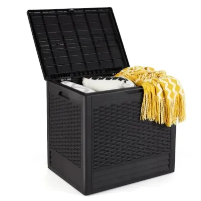 Cutie de stocare 96 L Cutie de suport exterior cu PP Deck Rattan Modele & Lockable Cover Brown