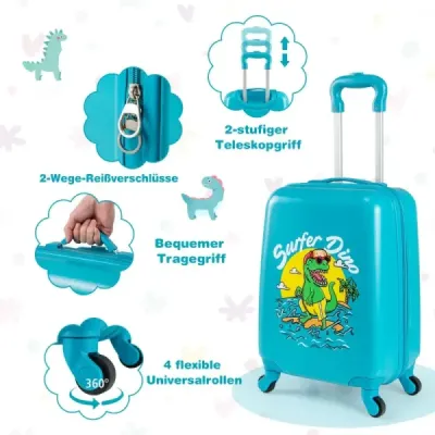 2pcs pentru copii setați sac pentru copii cu roți 16" sac de mână & 13" Hard case Backpack Dinozaur albastru