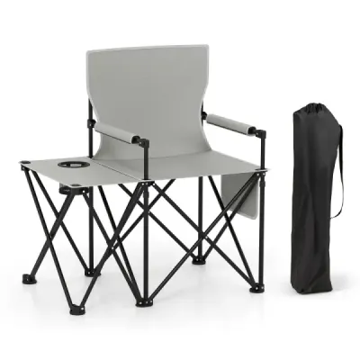 2 set scaun de plaja scaun de picnic pliabil cu 5 pozitii spătar reglabil cu brate gri