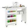 Masa pliabila de cusut Bastel Statie cu Slot 3 Container mobil Ascunse Masa de cusut 118,5 x 40 x 79,5 cm Alb