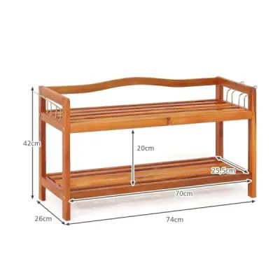 Rack pantofi din lemn 2 nivele rack pantofi din lemn solid de salcâm cu cârlig de metal lateral roșu-maro