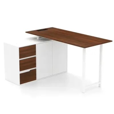 Birou în formă de L cu dulap ecran & priza 138 cm reversibil masa colț calculator Brown