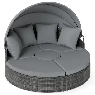 Sun Island cu acoperis si scaun si spate Pillow Rattan Sun salon gri