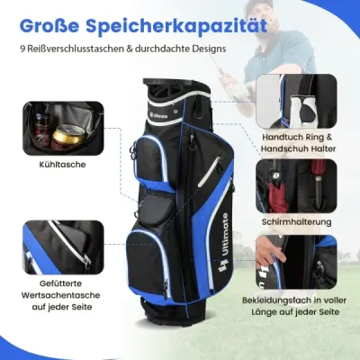 Coș de golf portabil sac cu 14 el divizare & capota de ploaie Golf sac de golf Light sac de golf albastru
