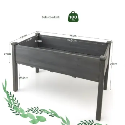 lemn de calitate superioară cultivat plantare olar 125 x 59 x 76 cm gri
