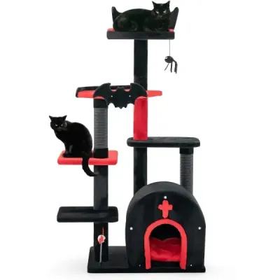 134 cm Scratch cu coloane Scratch & Cat Cave & Platforms Cat Tree Alpinism copac