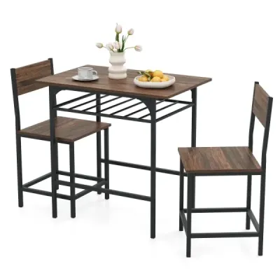 Dining grup pentru 2 3 piese din lemn dreptunghiulare masă și scaun set cu cadru metalic Brown