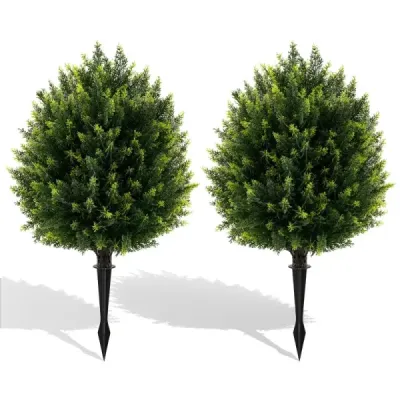 2 Set artificial Cypress Ball cu căpșuni rezistente la vreme de artă plante artificiale copac