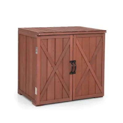 Dulap de scule din lemn de pin solid cu usi duble si mânere de usi practice Maro