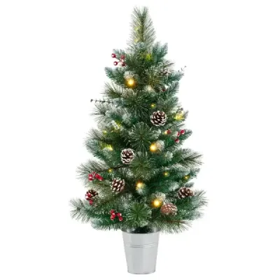 90 cm Brad artificial de Craciun in oala cu iluminat si fructe de padure